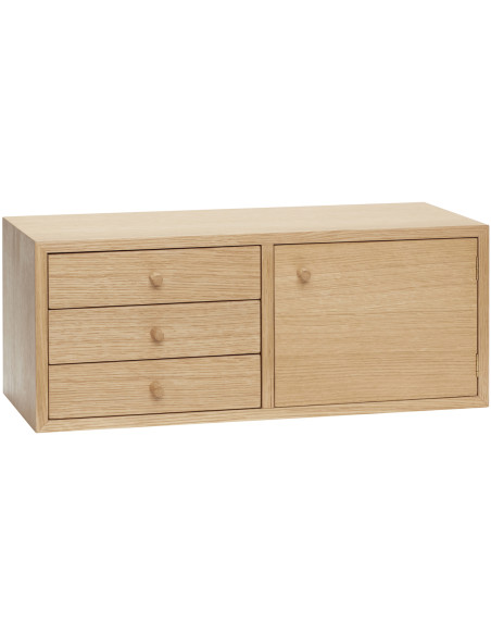 Étagère murale moderne 1 porte 3 tiroirs en Bois MDF Naturel Effet chêne Piccolo - 1