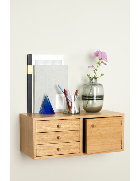 Étagère murale moderne 1 porte 3 tiroirs en Bois MDF Naturel Effet chêne Piccolo - 4