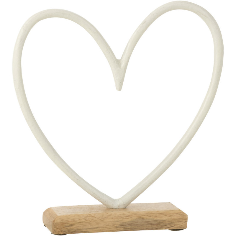 Objet déco à poser Coeur Hauteur 20 cm en Métal Blanc Bois Naturel Jenda J-Line - 1