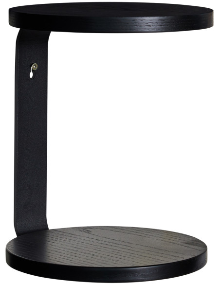 Petite Étagère murale moderne ronde 2 niveaux en Bois de frêne Métal Noir Oto - 1