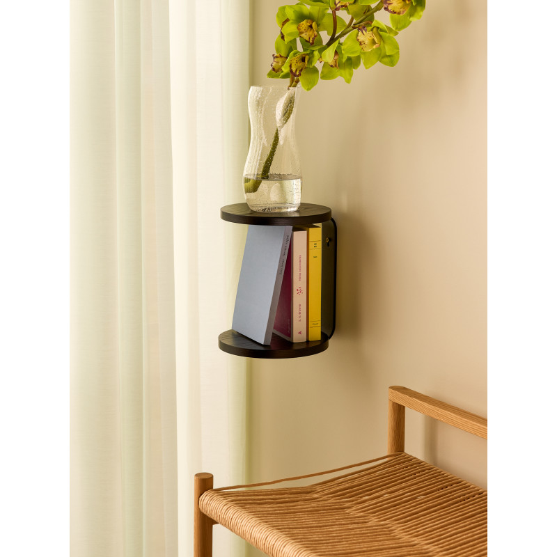 Petite Étagère murale moderne ronde 2 niveaux en Bois de frêne Métal Noir Oto - 2