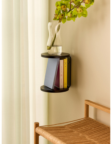 Petite Étagère murale moderne ronde 2 niveaux en Bois de frêne Métal Noir Oto - 2