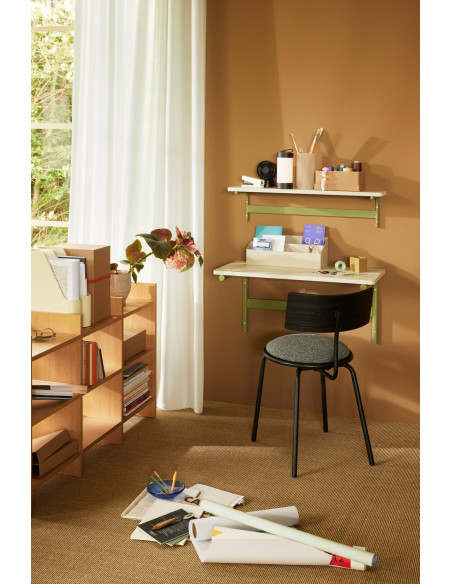 Étagère murale moderne 80 cm en Bois MDF Gris Placage chêne Métal Vert Koi - 2