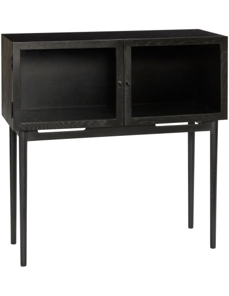 Console Vitrine moderne Rectangulaire 2 portes en Bois MDF Noir Placage chêne Verre Transparent Museum - 1