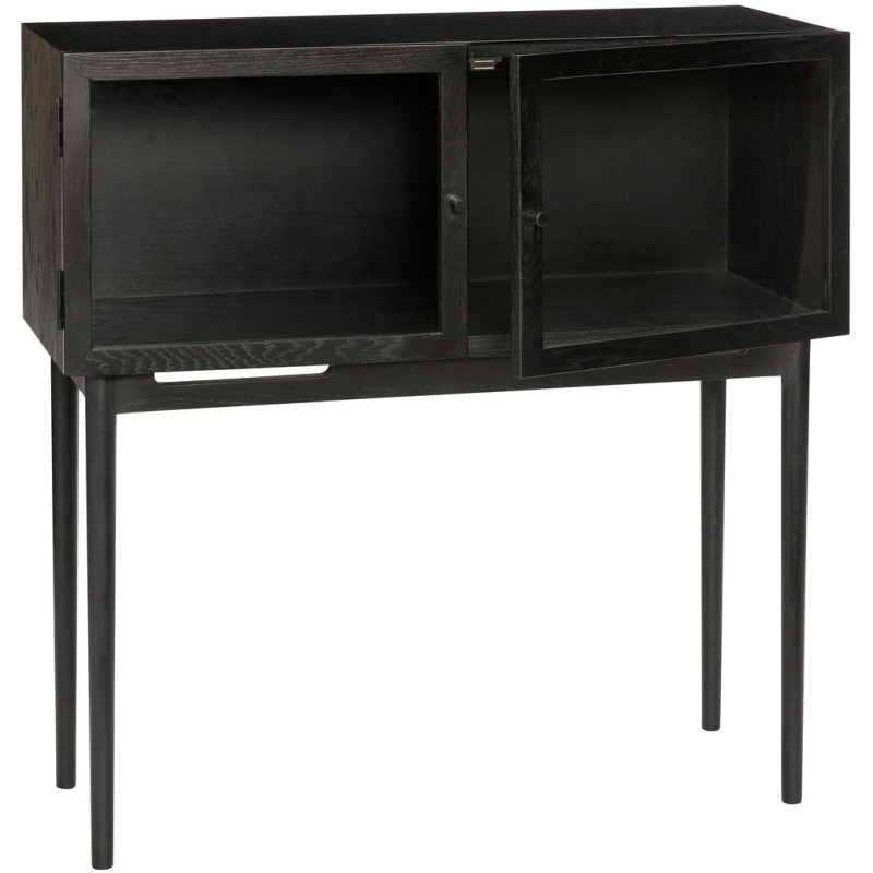 Console Vitrine moderne Rectangulaire 2 portes en Bois MDF Noir Placage chêne Verre Transparent Museum - 3