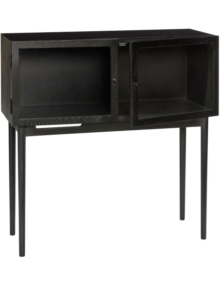 Console Vitrine moderne Rectangulaire 2 portes en Bois MDF Noir Placage chêne Verre Transparent Museum - 3