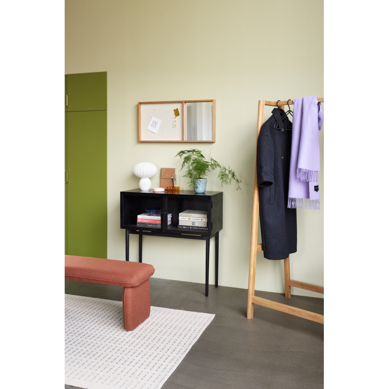 Console Vitrine moderne Rectangulaire 2 portes en Bois MDF Noir Placage chêne Verre Transparent Museum - 2