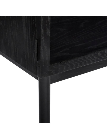 Console Vitrine moderne Rectangulaire 2 portes en Bois MDF Noir Placage chêne Verre Transparent Museum - 6