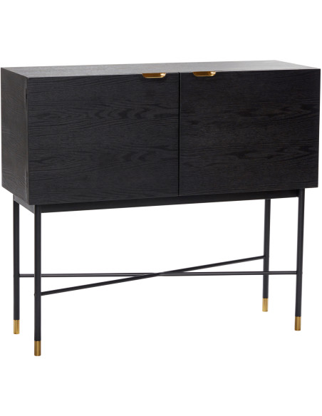 Console d'entrée moderne Rectangulaire 2 portes en Bois de frêne Noir Métal Doré Norm - 1