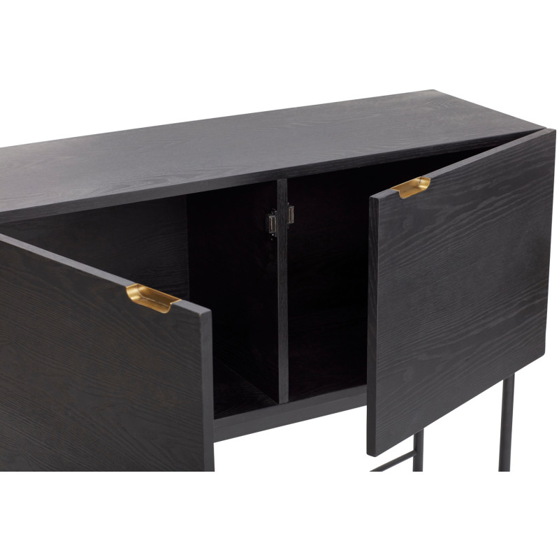 Console d'entrée moderne Rectangulaire 2 portes en Bois de frêne Noir Métal Doré Norm - 3