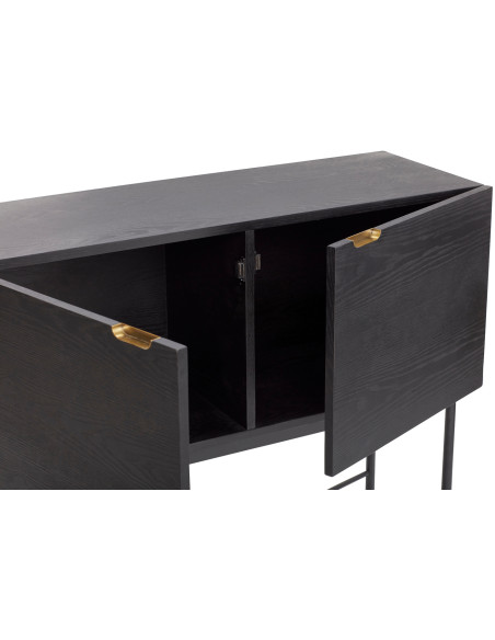 Console d'entrée moderne Rectangulaire 2 portes en Bois de frêne Noir Métal Doré Norm - 3