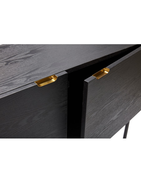 Console d'entrée moderne Rectangulaire 2 portes en Bois de frêne Noir Métal Doré Norm - 4