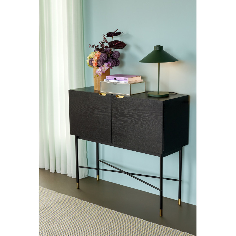 Console d'entrée moderne Rectangulaire 2 portes en Bois de frêne Noir Métal Doré Norm - 2