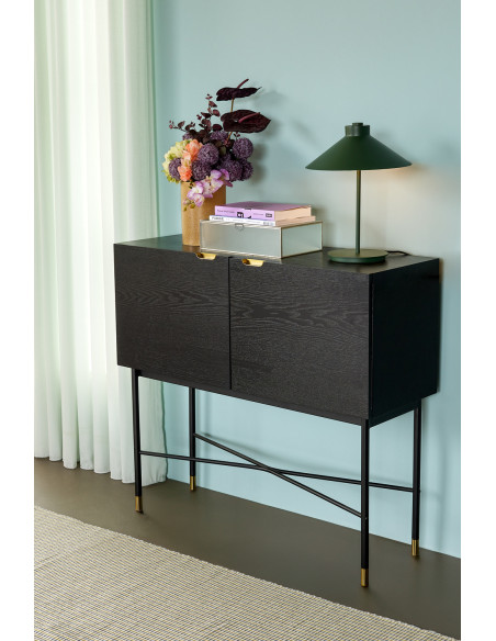 Console d'entrée moderne Rectangulaire 2 portes en Bois de frêne Noir Métal Doré Norm - 2