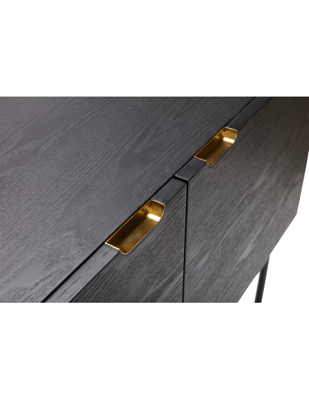 Console d'entrée moderne Rectangulaire 2 portes en Bois de frêne Noir Métal Doré Norm - 5