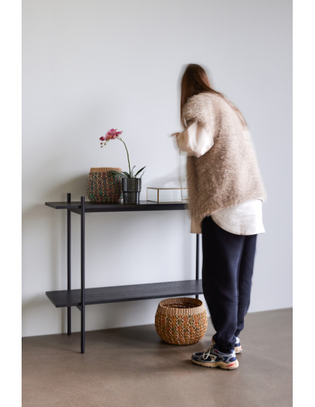 Console moderne Rectangulaire 1 étagère en Bois MDF Effet frêne Métal Noir Norm - 3