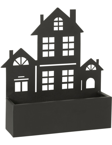 Jardinière murale XL en Métal Noir Gardy Motif maison - 1