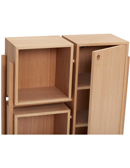 Buffet moderne Bas 1 porte 2 niches en Bois MDF Naturel Effet chêne Cube - 3