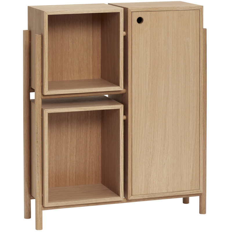Buffet moderne Bas 1 porte 2 niches en Bois MDF Naturel Effet chêne Cube - 1