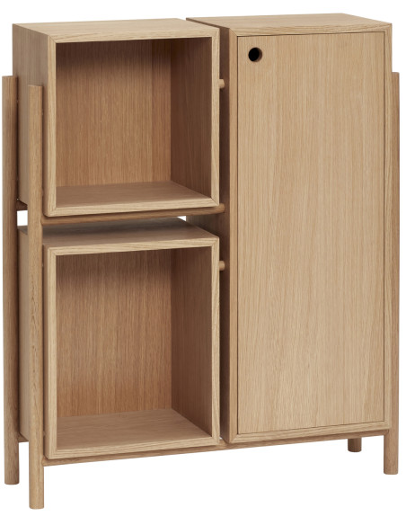 Buffet moderne Bas 1 porte 2 niches en Bois MDF Naturel Effet chêne Cube - 1