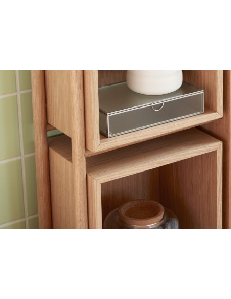 Buffet moderne Bas 1 porte 2 niches en Bois MDF Naturel Effet chêne Cube - 5