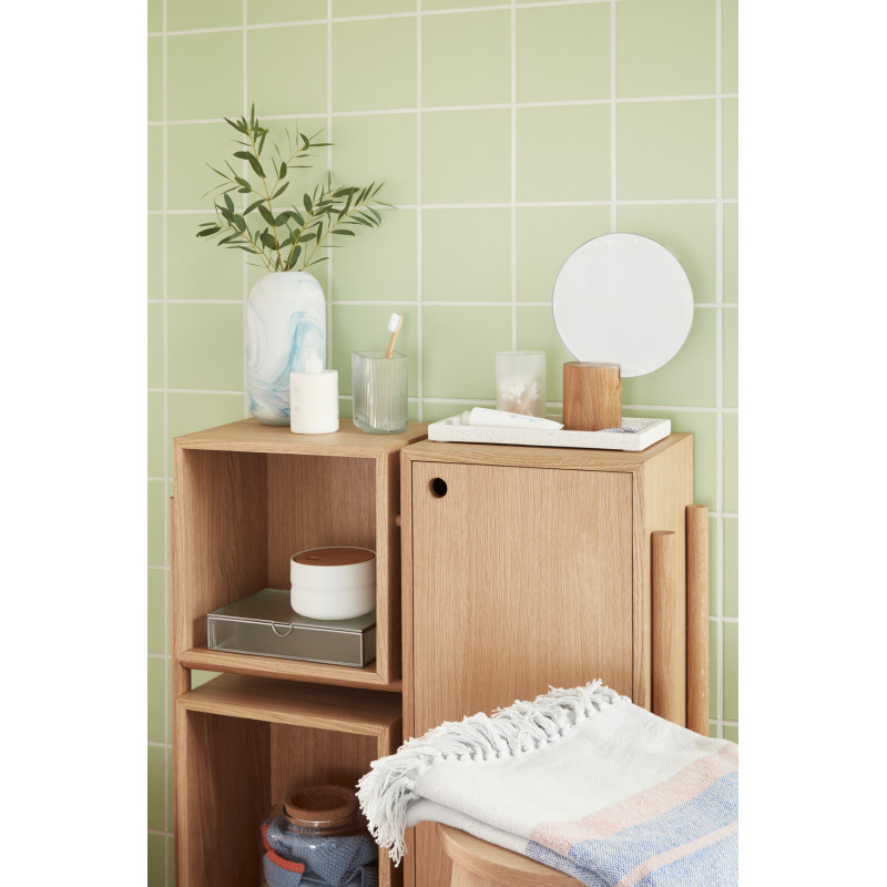 Buffet moderne Bas 1 porte 2 niches en Bois MDF Naturel Effet chêne Cube - 7