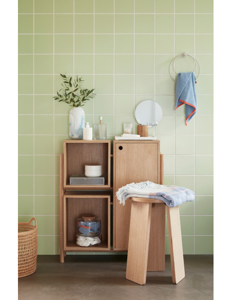 Buffet moderne Bas 1 porte 2 niches en Bois MDF Naturel Effet chêne Cube - 2