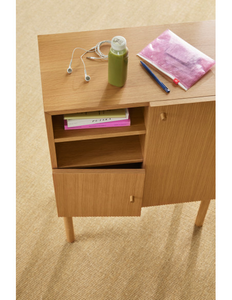 Petit Buffet moderne Bas 2 portes 2 étagères en Bois MDF Naturel Placage chêne Nobby Hübsch - 6