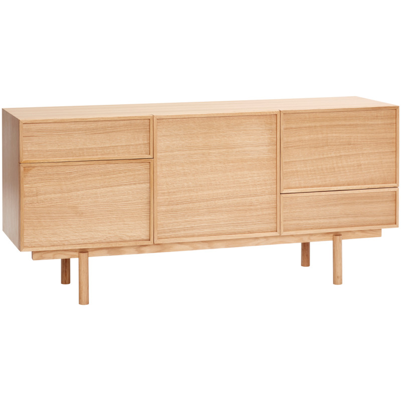 Buffet moderne Bas 2 portes 3 tiroirs en Bois MDF Naturel Effet chêne Cube - 1