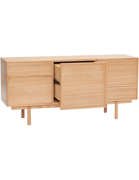 Buffet moderne Bas 2 portes 3 tiroirs en Bois MDF Naturel Effet chêne Cube - 5