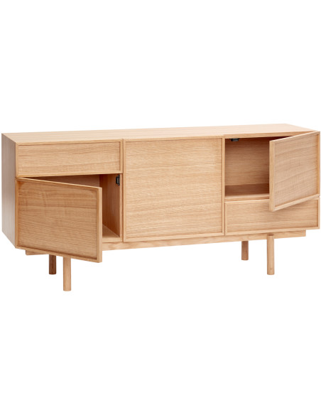 Buffet moderne Bas 2 portes 3 tiroirs en Bois MDF Naturel Effet chêne Cube - 4