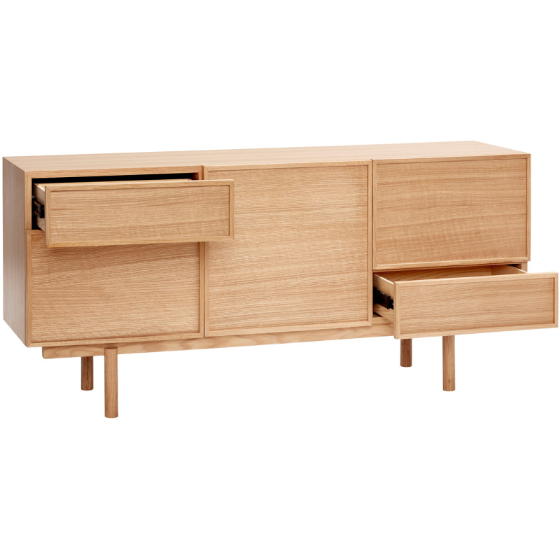 Buffet moderne Bas 2 portes 3 tiroirs en Bois MDF Naturel Effet chêne Cube - 3