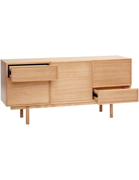 Buffet moderne Bas 2 portes 3 tiroirs en Bois MDF Naturel Effet chêne Cube - 3