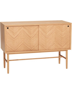 Buffet moderne Bas 2 portes coulissantes en Bois MDF Naturel Effet chêne Herringbone Hübsch - 1