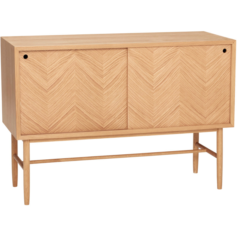 Buffet moderne Bas 2 portes coulissantes en Bois MDF Naturel Effet chêne Herringbone Hübsch - 1