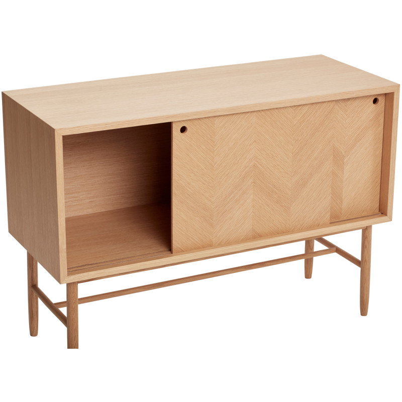 Buffet moderne Bas 2 portes coulissantes en Bois MDF Naturel Effet chêne Herringbone Hübsch - 3