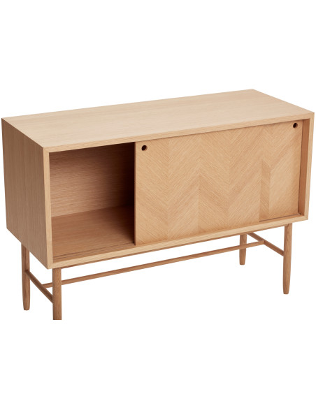 Buffet moderne Bas 2 portes coulissantes en Bois MDF Naturel Effet chêne Herringbone Hübsch - 3