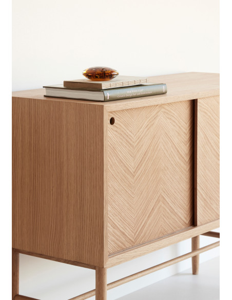Buffet moderne Bas 2 portes coulissantes en Bois MDF Naturel Effet chêne Herringbone Hübsch - 5