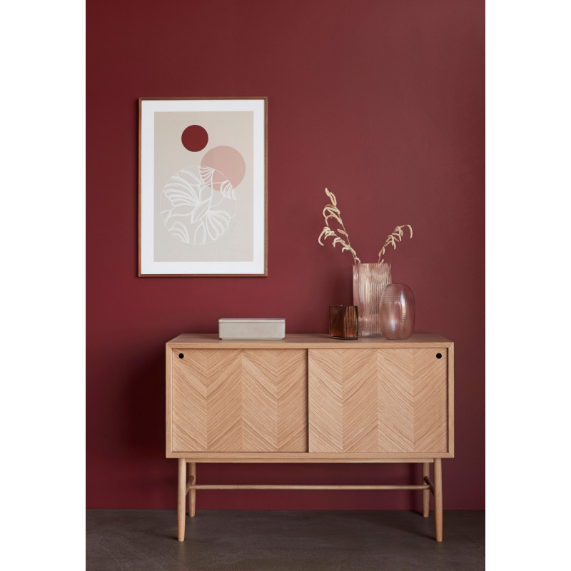 Buffet moderne Bas 2 portes coulissantes en Bois MDF Naturel Effet chêne Herringbone Hübsch - 2