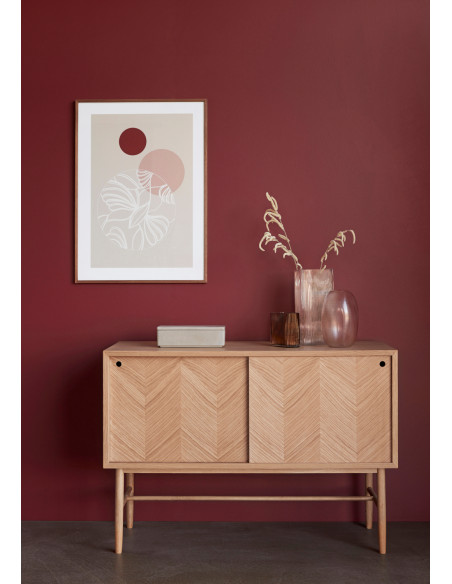 Buffet moderne Bas 2 portes coulissantes en Bois MDF Naturel Effet chêne Herringbone Hübsch - 2