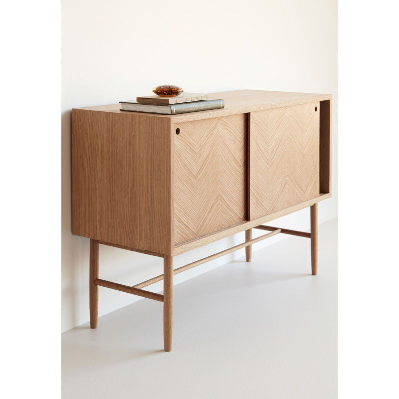 Buffet moderne Bas 2 portes coulissantes en Bois MDF Naturel Effet chêne Herringbone Hübsch - 4