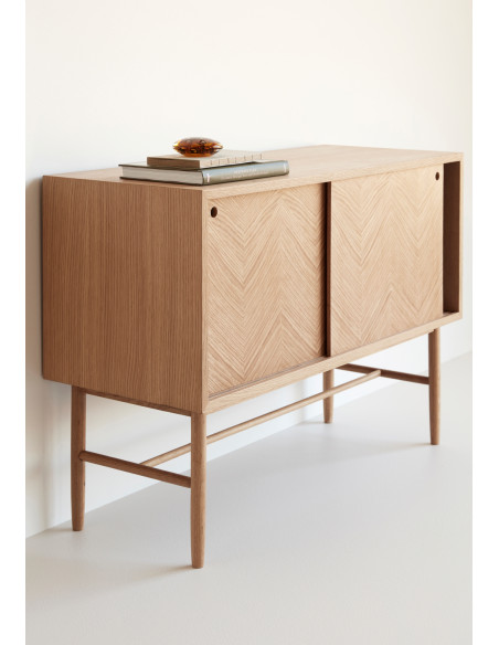 Buffet moderne Bas 2 portes coulissantes en Bois MDF Naturel Effet chêne Herringbone Hübsch - 4