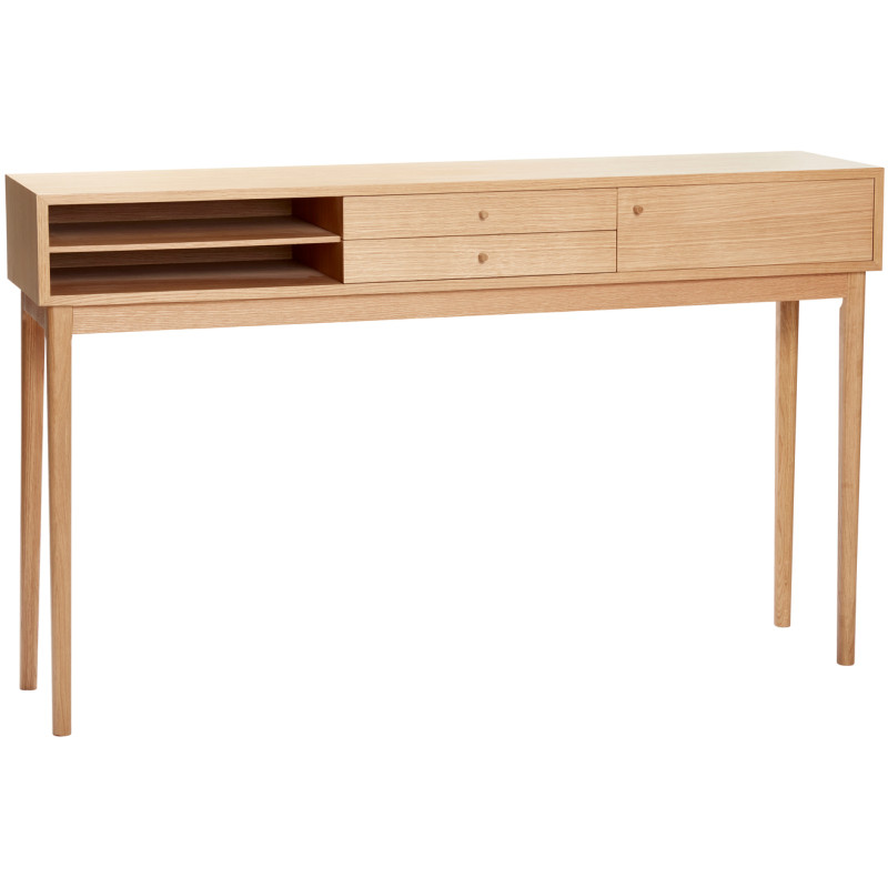 Grande Console moderne Rectangulaire 1 porte 2 tiroirs 2 niches en Bois MDF Naturel Effet chêne Collect Hübsch - 1