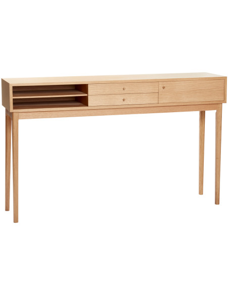Grande Console moderne Rectangulaire 1 porte 2 tiroirs 2 niches en Bois MDF Naturel Effet chêne Collect Hübsch - 1