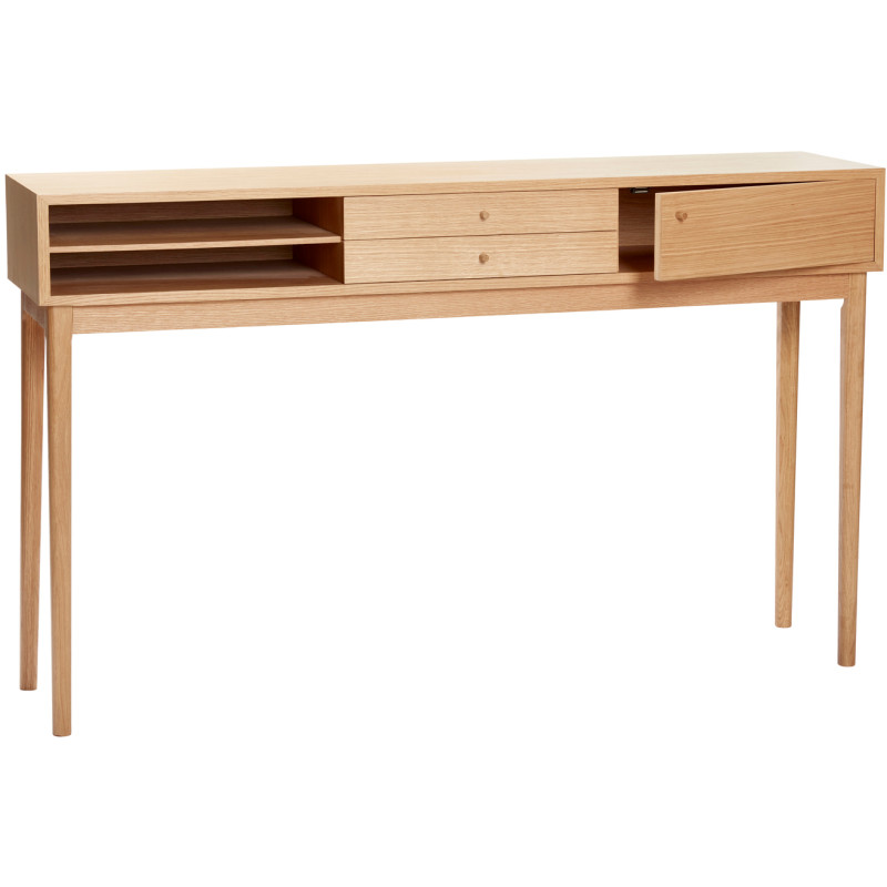 Grande Console moderne Rectangulaire 1 porte 2 tiroirs 2 niches en Bois MDF Naturel Effet chêne Collect Hübsch - 3