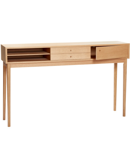 Grande Console moderne Rectangulaire 1 porte 2 tiroirs 2 niches en Bois MDF Naturel Effet chêne Collect Hübsch - 3