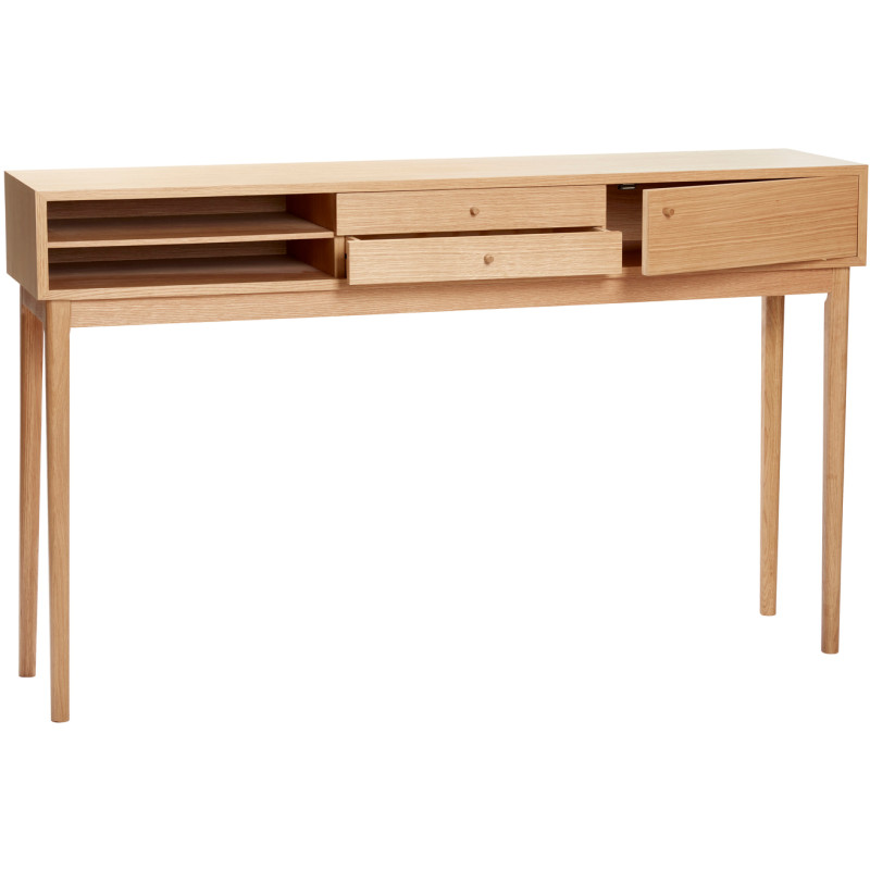Grande Console moderne Rectangulaire 1 porte 2 tiroirs 2 niches en Bois MDF Naturel Effet chêne Collect Hübsch - 4