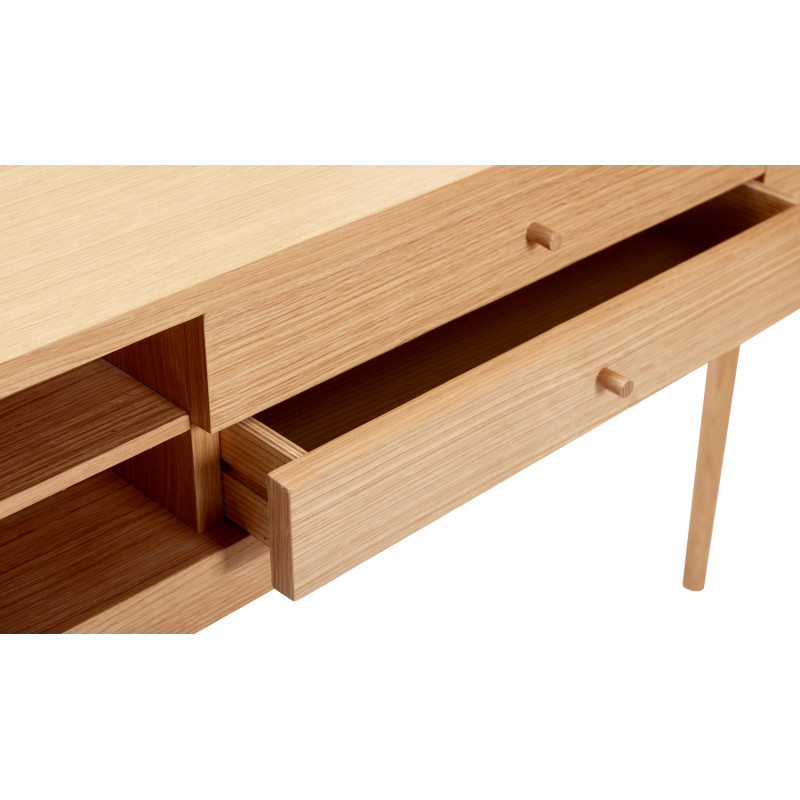 Grande Console moderne Rectangulaire 1 porte 2 tiroirs 2 niches en Bois MDF Naturel Effet chêne Collect Hübsch - 6