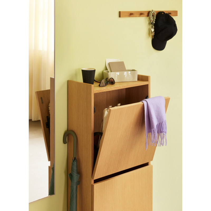 Meuble Range chaussures moderne 2 tiroirs en Bois MDF Naturel Placage chêne Forma - 5