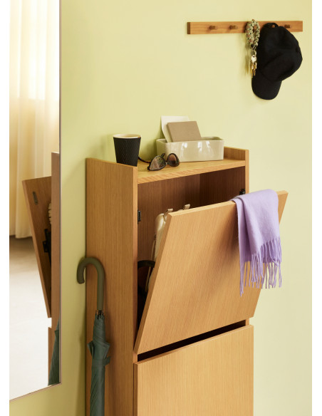 Meuble Range chaussures moderne 2 tiroirs en Bois MDF Naturel Placage chêne Forma - 5